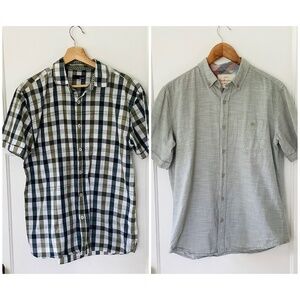 Lot Of 2 Men’s Button-down Short Sleeve Shirts Size M Green Plaid Cotton Blend